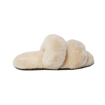 Women's Sheepskin Slippers Two Band Slides White 100% natural Australian merino sheepskin House Slippers